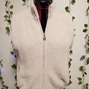 Cream Zip-Up Sweater Vest - Quilted Inside - Size Medium